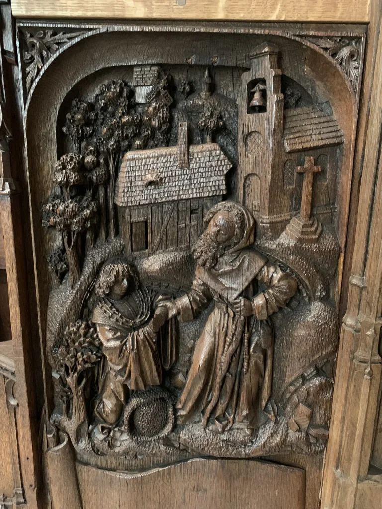 Carved choir-stall panel from the Abbey of Saint-Lucien in Beauvais, now in the Musée de Cluny in Paris, France
